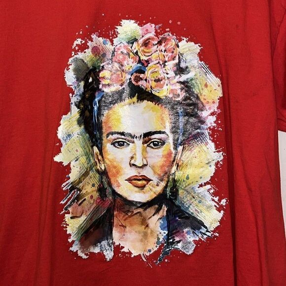 Frida Khalo Graphic Tee Red Art Unisex Adult XL - Picture 2 of 9